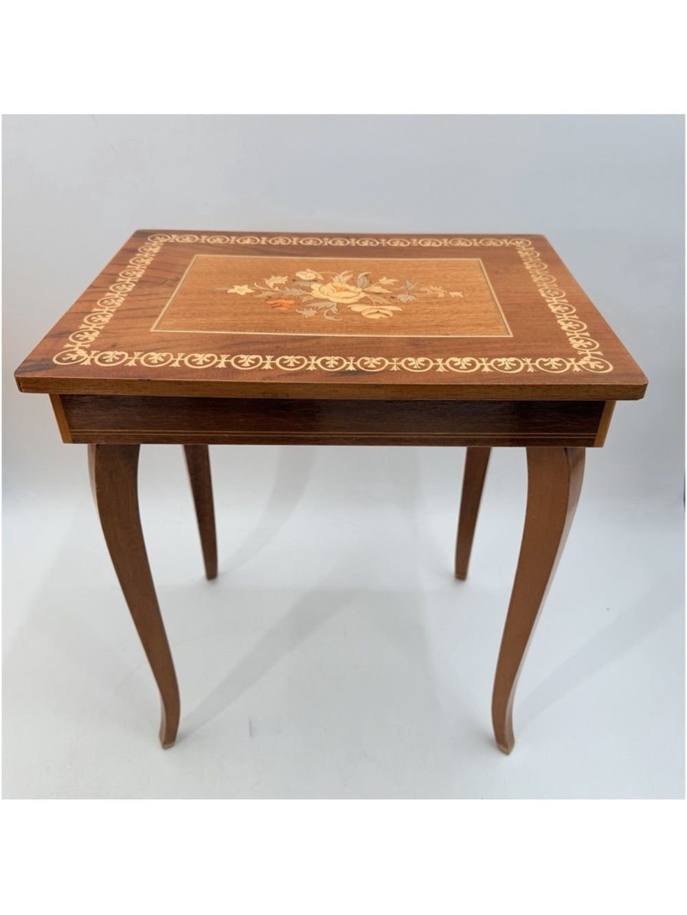 Vintage Italian Inlaid Wood Music Box - Small End Table - Musical Jewelry Box